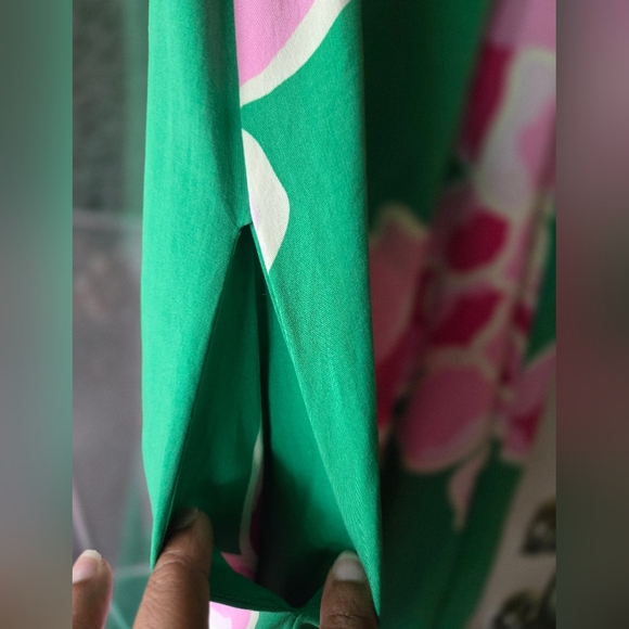 Label Of Love Green Flowy Maxi Dress with Pink Floral Accents ~ Medium - Picture 4 of 7